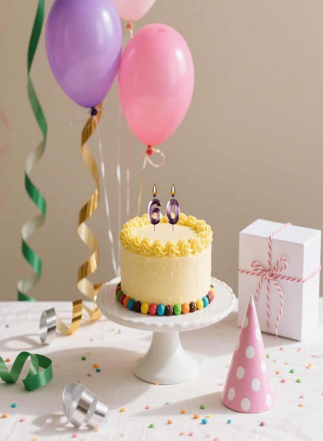 AOOLADA 60 Birthday Candle, 60th Cake Candles, Number 60 Birthday Candles for Cake Topper Decoration, Purple - Image 3